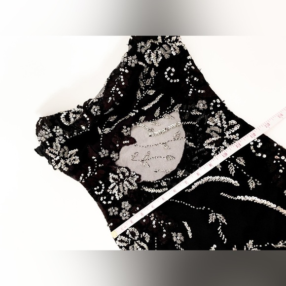 Mac Duggal Silver Sequin Cutout Mini Dress Bodycon SZ XS Party Black Lace Dress - Picture 14 of 14